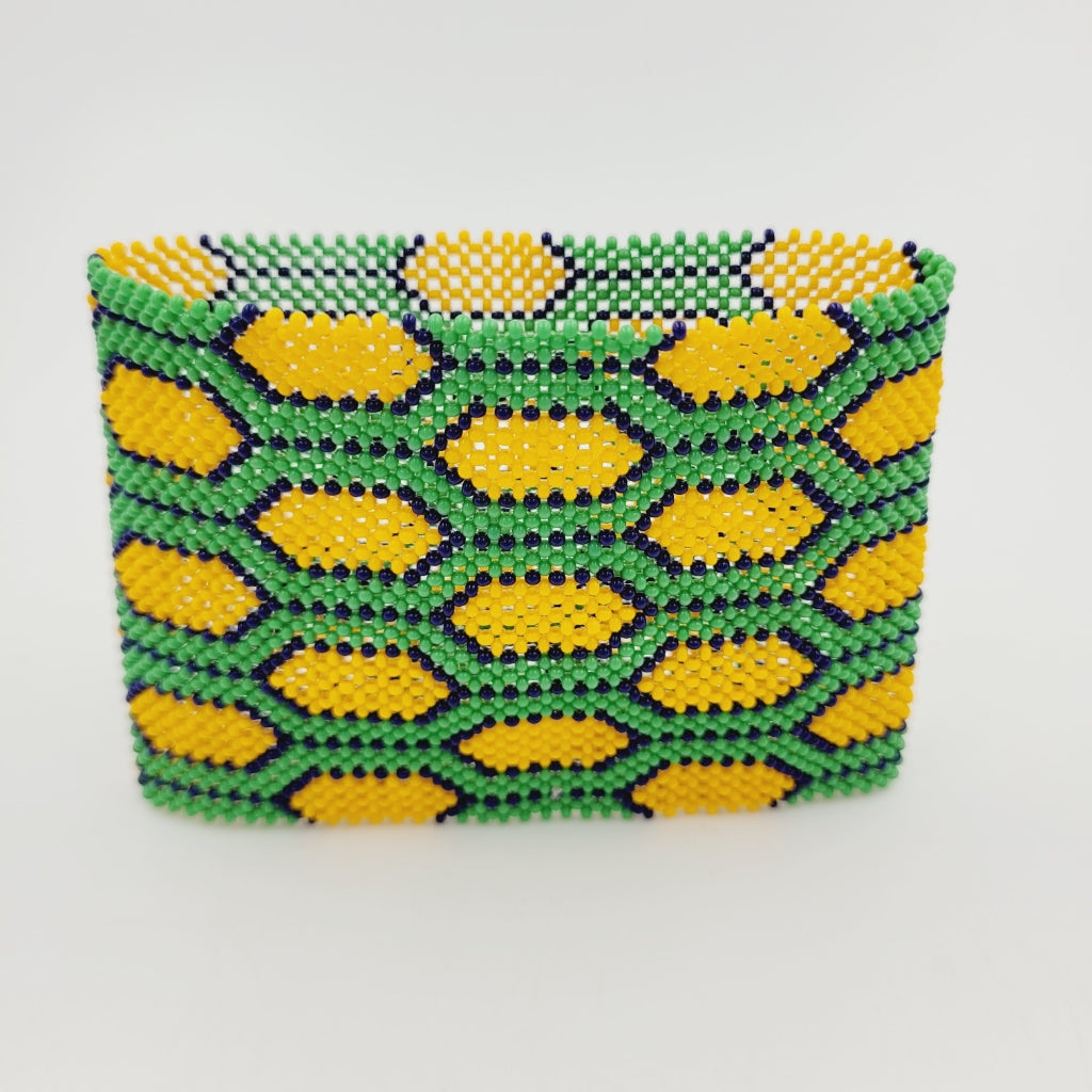 Pulseira Verde e Amarelo de Miçanga de Vidro