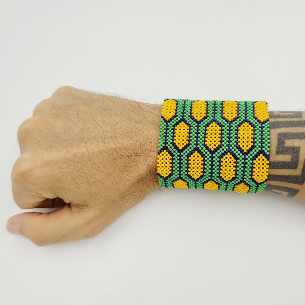 Pulseira Verde e Amarelo de Miçanga de Vidro