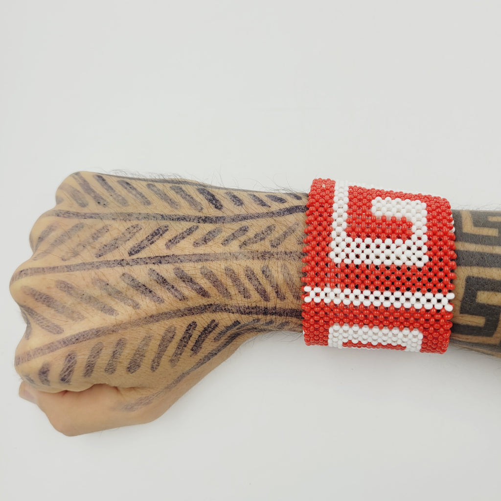 Pulseira de Miçanga Vermelha e Branca Povo Kayapó