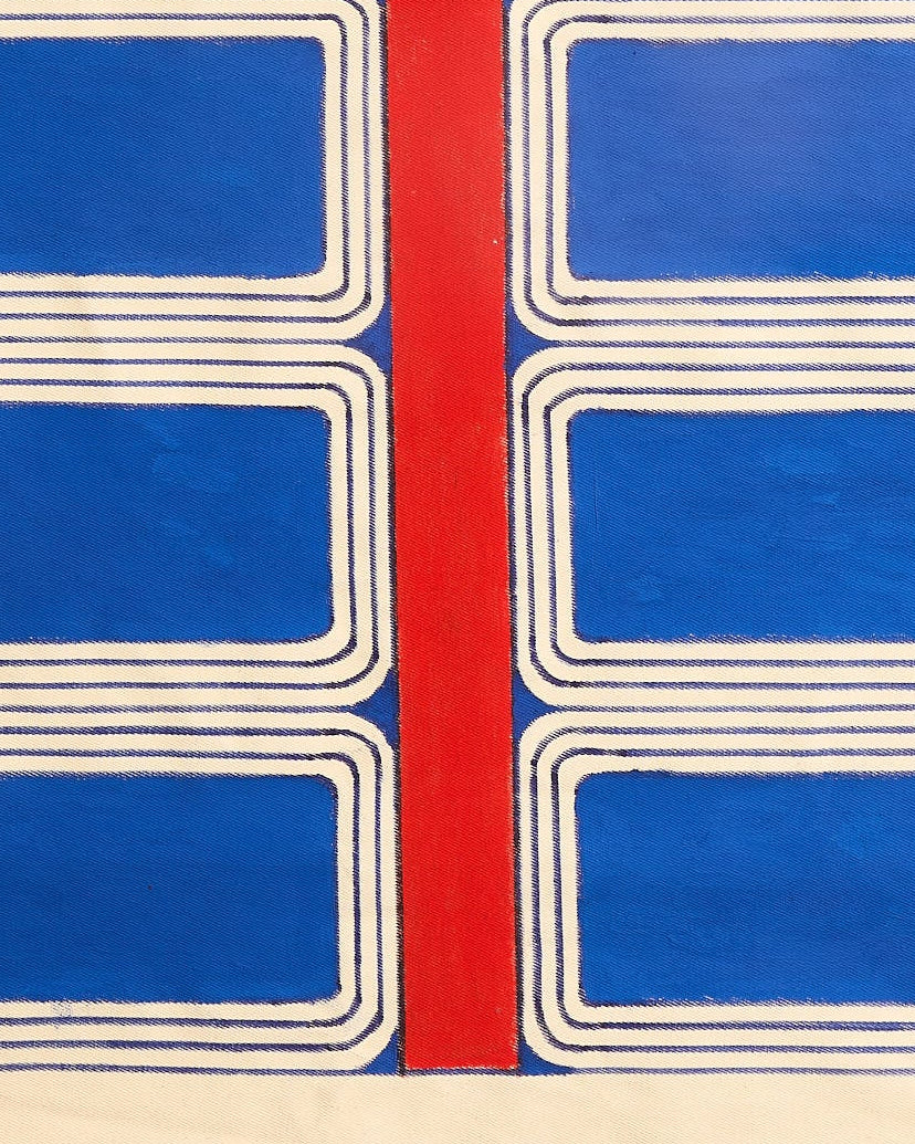 Grafismo em Tela Azul Preto e Vermelho Povo Yawalapiti
