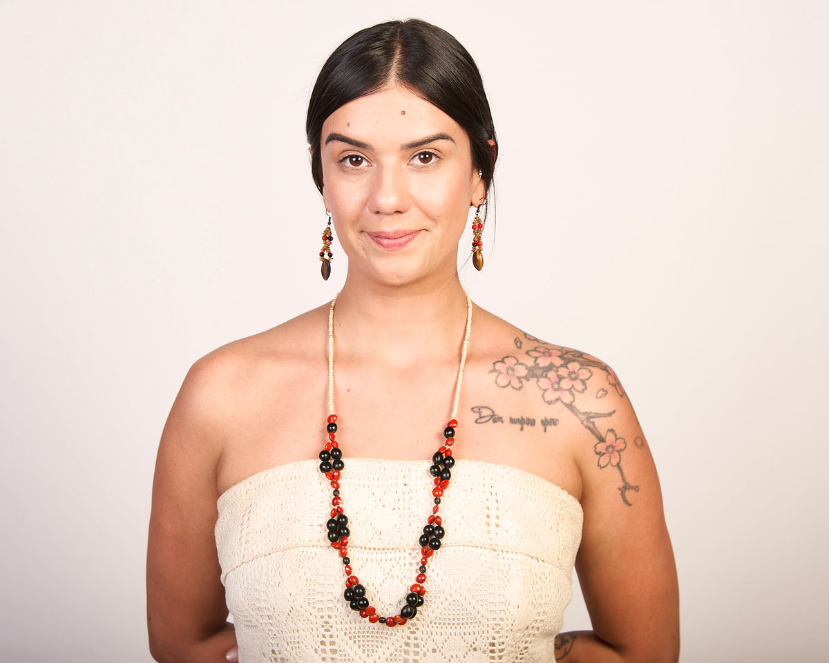Conjunto Brinco de Miçanga Panará + Colar de Semente Rikbaktsa