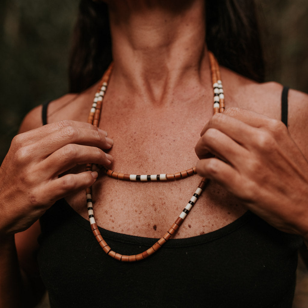 Colar de Açai Tucumã e Jarina Marfim Vegetal 2 Voltas Povo Apurinã