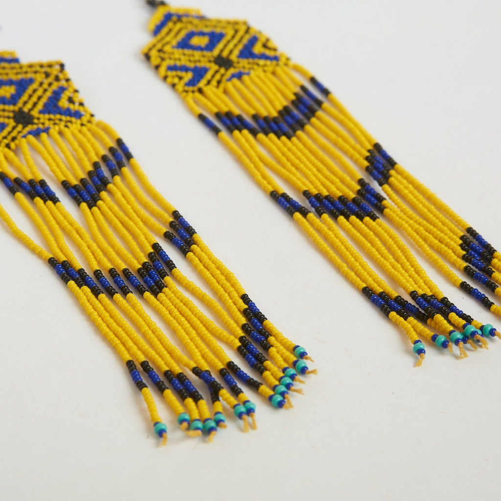 Brinco Amarelo e Azul de Miçanga Kanela