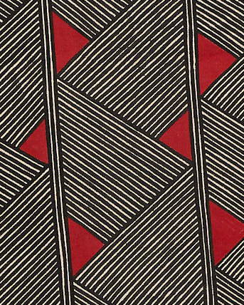 Pintura Grafismo em Tecido Preto Branco e Vermelho Asurini