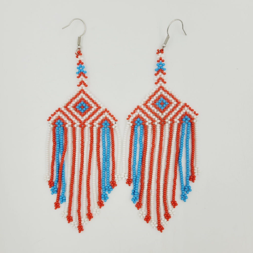 Brinco Azul e Vermelho de Miçanga Kayapó