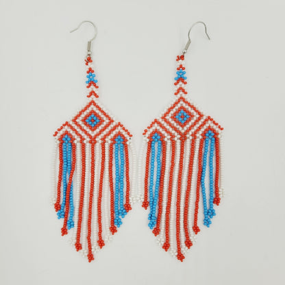 Brinco Azul e Vermelho de Miçanga Kayapó