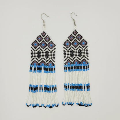 Brinco de Miçanga Preto Azul e Branco Kayapó