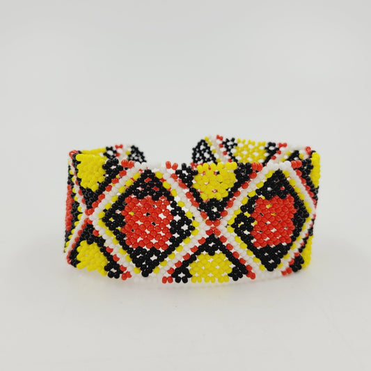 Pulseira Vermelha e Amarela de Miçanga Kanela