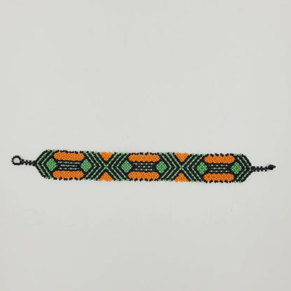 Pulseira de Miçanga Verde Laranja e Preta Miçanga