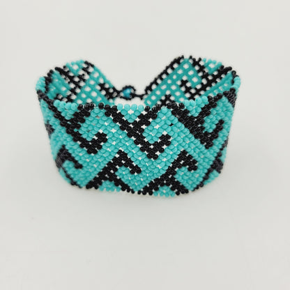 Pulseira Azul e Preto Miçanga Indígena Povo  Wayana