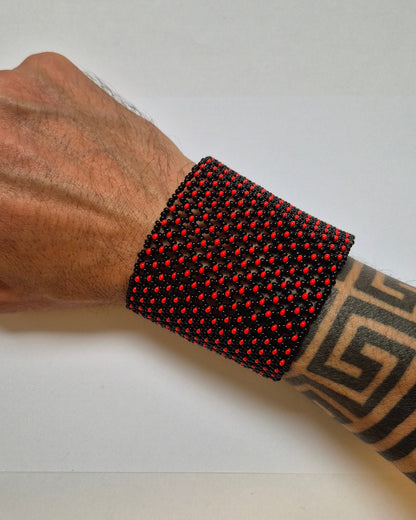Pulseira de Miçanga  Vermelha e Preta Fio Elástico Povo Mehinako