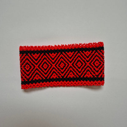Pulseira de Miçanga Vermelha e Preto Fio Elástico Povo Mehinako