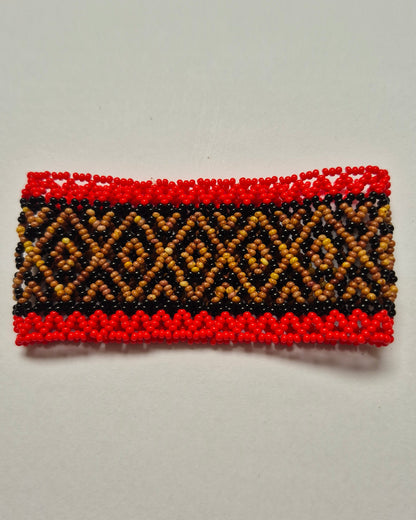 Pulseira de Miçanga Vermelha Preta e Bege Povo Waura
