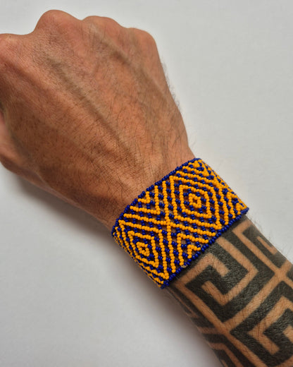 Pulseira de Miçanga Azul e Laranja Povo Waura