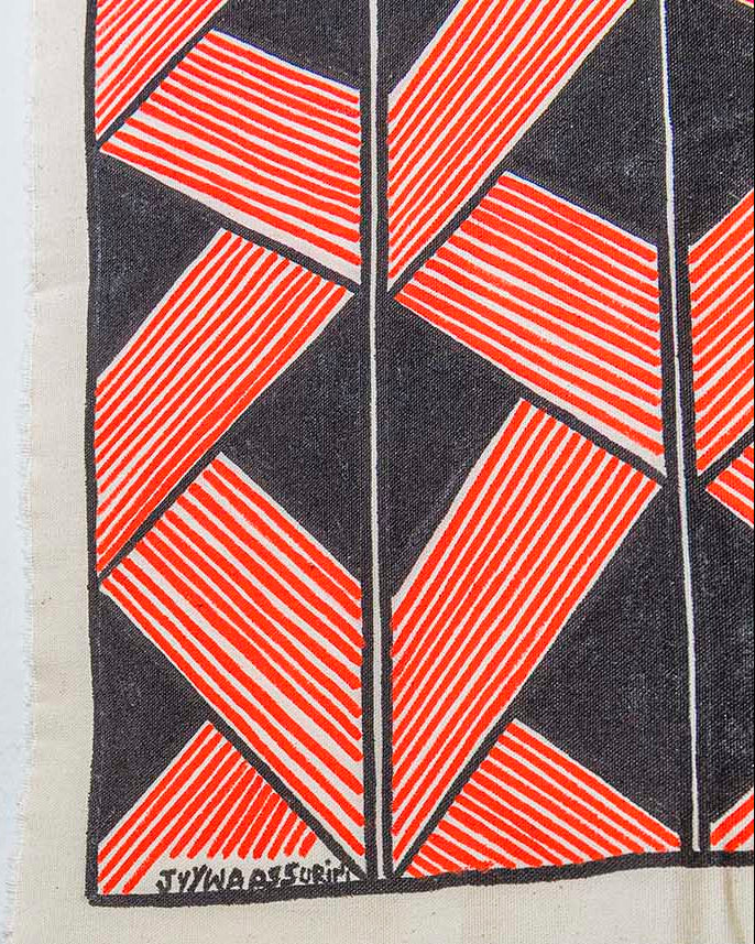 Grafismo Asurini Preto, Branco e Vermelho, Faixas · 25 × 25 cm