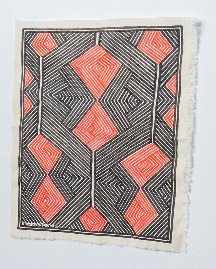 Grafismo em Tecido Preto Vermelho e Branco Asurini