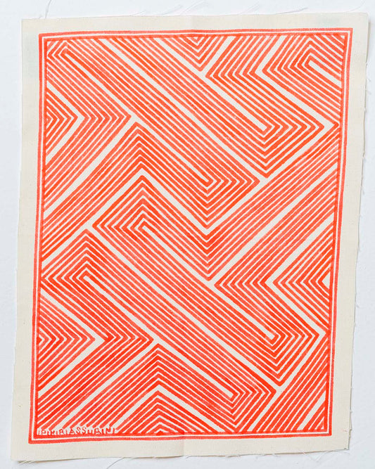 Grafismo Asurini Vermelho e Branco, Labirinto · 24 × 21 cm