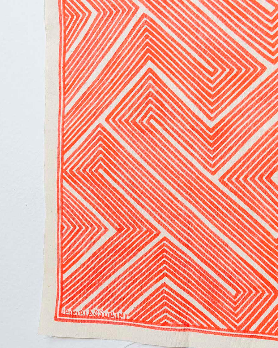 Grafismo em Tecido Vermelho e Branco Asurini