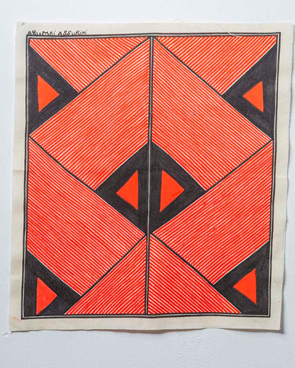 Grafismo em Tecido Preto Vermelho e Branco Asurini