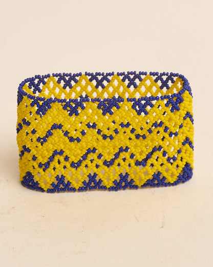 Pulseira de Miçanga Amarela e Azul Fio Elástico Povo Waura