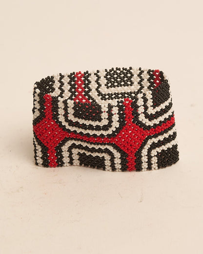 Pulseira de Miçanga Vermelha Preta e Branco Fio Elástico Povo Waura