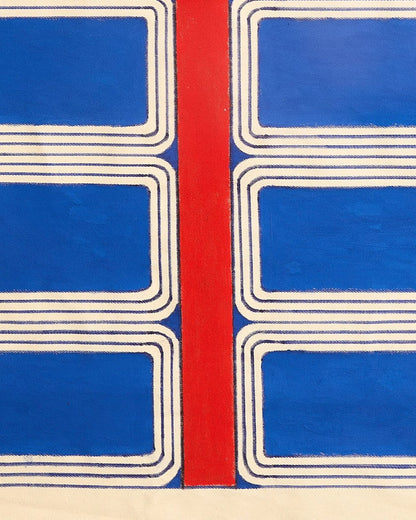 Grafismo em Tela  Azul Preto e Vermelho Povo Yawalapiti