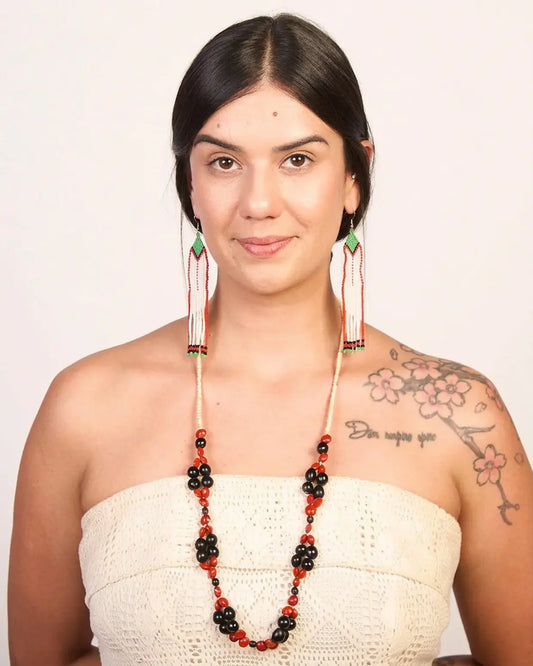Conjunto Brinco de Miçanga Panará + Colar de Semente Rikbaktsa