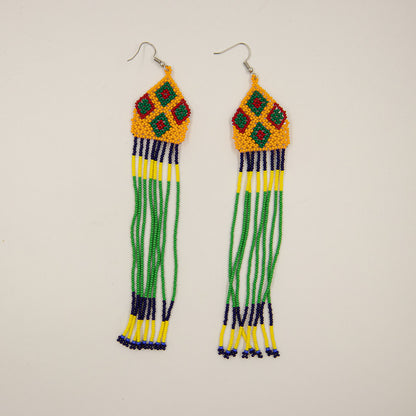 Brinco de Miçanga Verde Amarelo Azul Povo Kanela
