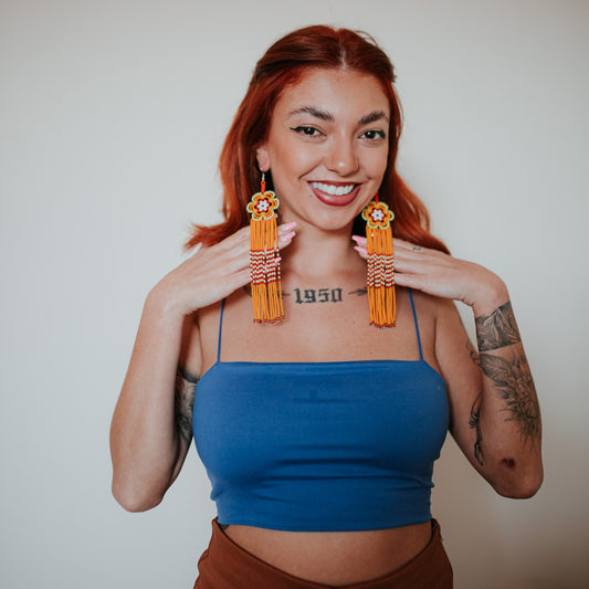 Brinco Miçanga Laranja Povo Kanela