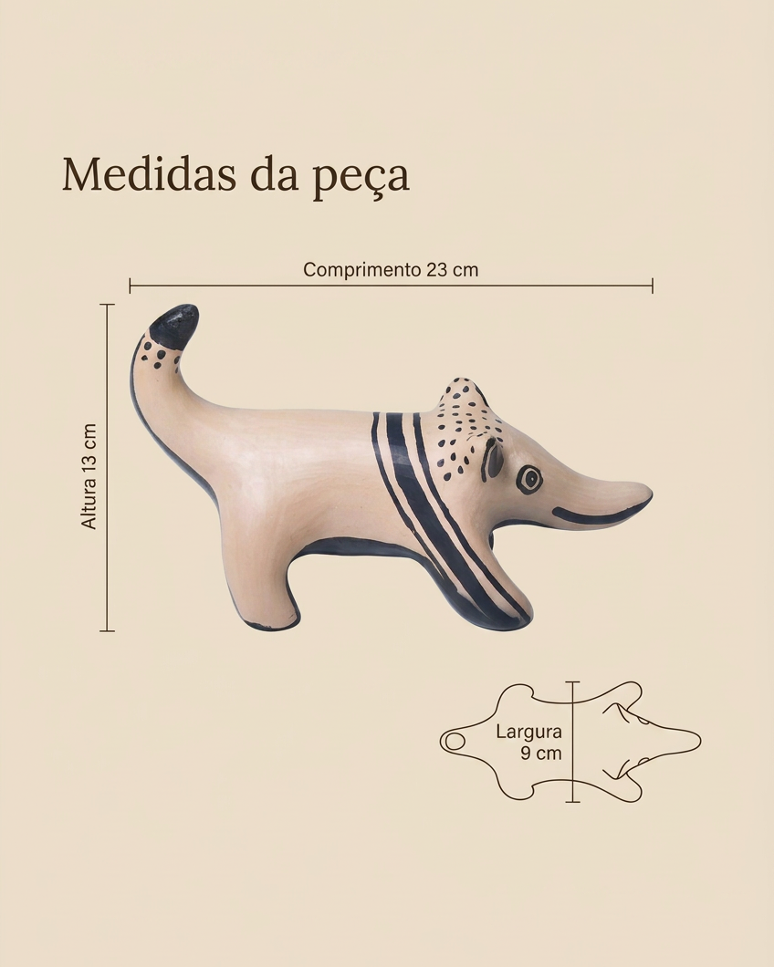 Medidas da peça: altura 13 cm, comprimento 23 cm e largura 9 cm
