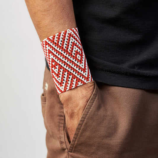 Pulseira de Miçanga Vermelha e Branca Povo Kayapó