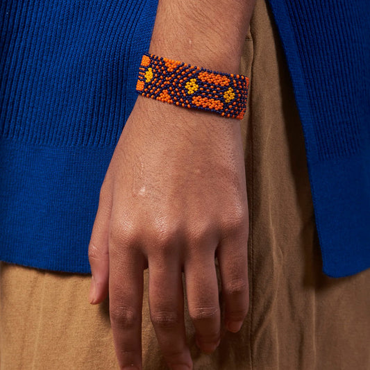 Pulseira de Miçanga  Azul e Laranja 15cm Povo Kanela
