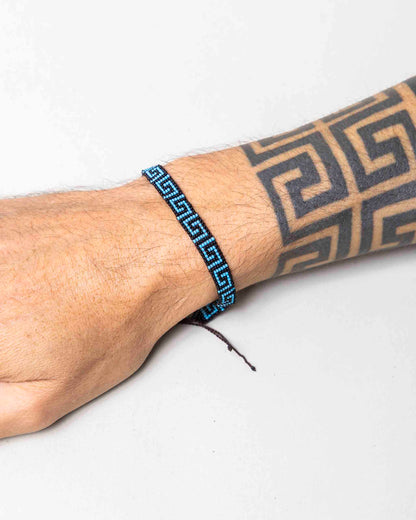 Pulseira Indígena de Miçanga Preta e Azul Ajustável Povo Wai-Wai