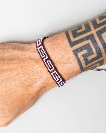 Pulseira Indígena de Miçanga Marrom e Branca Ajustável Povo Wai-Wai