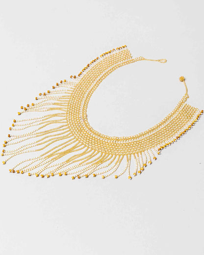 Colar de Miçanga Dourada e Branco Povo Kuikuro