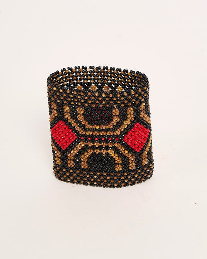 Pulseira de Miçanga Preta Marrom e Vermelho fio Elástico Povo Kamayurá