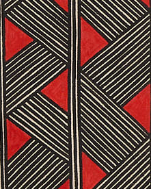 Pintura Grafismo em Tecido Preto Vermelho e Branca Asurini
