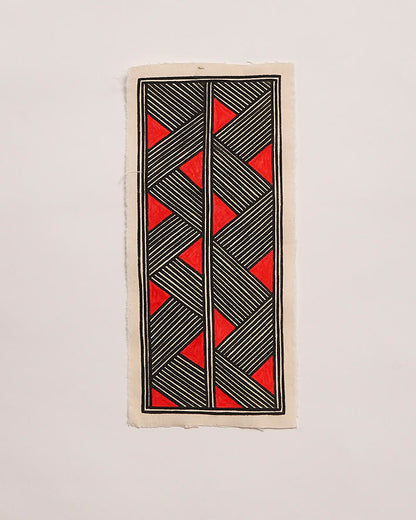 Pintura Grafismo em Tecido Preto Vermelho e Branca Asurini