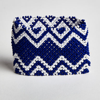 Pulseira de Miçanga Elástica Branca e Azul Kamayurá